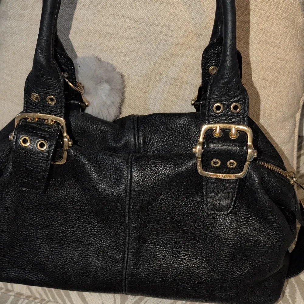 Michael Kors Black Leather Satchel with Gold Accents